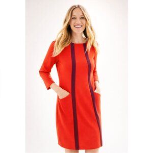 Boden Anita Ottoman Tunic Dress Red Ribbed Shift Pockets 3/4 Sleeve Size 4R